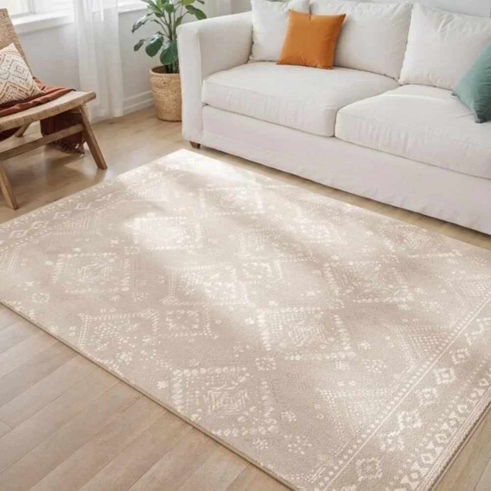New 5x7 Cappuccino Beige Area Rug, Washable Non-Slip Carpet for Living Room